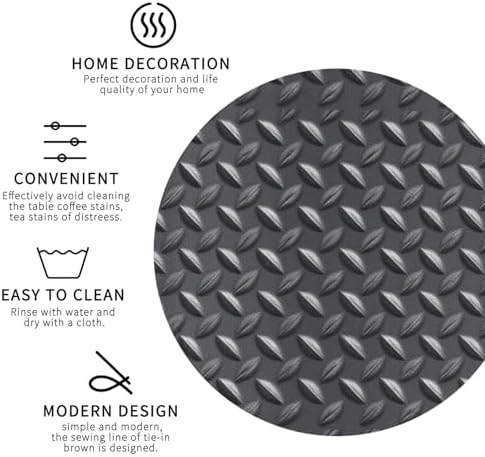 Embossed Diamond Tread Plate Gray Metal Drinks Coasters Set of 4 Leather Drink Coasters for Tabletop Protection Heat Resistant Bar Cup Mat Pad