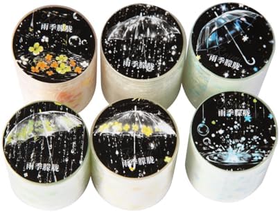Alideco 6pcs Decorative Adhesive Tapes Vintage Umbrella Raindrops Scenery PET Tape Great for Bullet Journal Supplies, Arts, Scrapbook, DIY Crafts, Planners (yujimenglong)