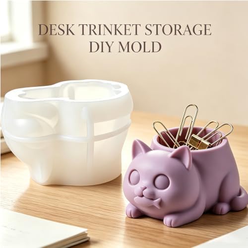 3D Cat Silicone Mold Animal Candle Holder Resin Mold for Succulent