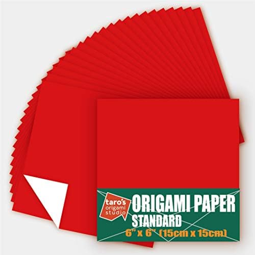 [Taro's Origami Studio] Standard 6 Inch One Sided Single Colors (Red) 50 Sheets (All Same Color) Square Easy Fold Premium Japanese Paper for Beginner