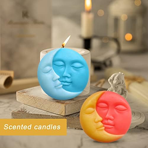 Newmemo Sun & Moon Silicone Soap Molds Crescent Moon Face Silicone Soap Mold Craft Art Molds for Homemade Lotion Bar, Bath Bombs Polymer Clay DIY Candle Resin Making Wax Candy Chocolate (1)