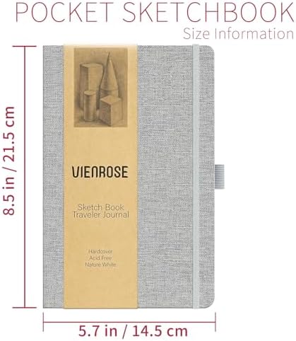 Vienrose 8.7"x5.7" Sketch Books, Linen Cover Sketching Book with 120 Acid-Free Pages, 111lb/180gsm Drawing Pad for Kids, Beginners & Professionals, Art Supplies for Adults & Students(Grey, 60 Sheets)