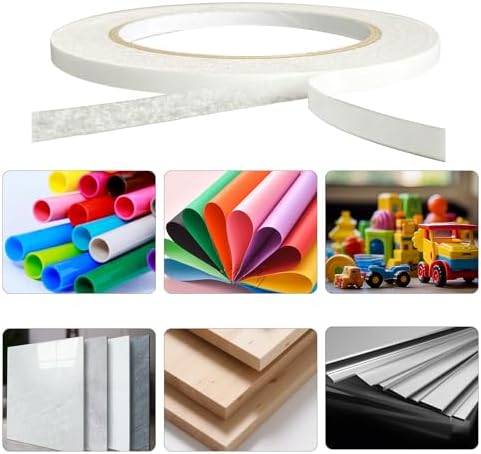 6mm Double Sided Tape White 4 Rolls (Total Length 133 Yards), 1/4 Inch Strong Adhesive Sticky Wrap Tape for Crafts Gift Wrapping Paper Card Making Home Office School Stationery