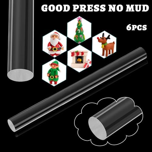 Clabby 6 Pieces Acrylic Clay Roller Plastic Polymer Pin, 6.5 x 0.5 Inch | Clear Plastic Tube Roller, Small Rolling Pins for Crafts, Bulk Pack Handmade Art Supplies, Smooth Surface DIY Projects