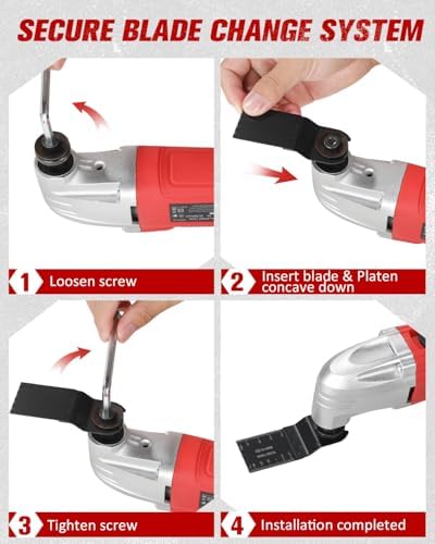 AVID POWER Oscillating Tool 3°Oscillation Angle 22,000 OPM Oscillating Saw | Universal Interface, 12 Oscillating Multi Tool Accessories, for Light Duty Cutting, Grinding, Sanding, Scraping - Red