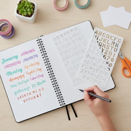 36pcs Journal Stencils Set 4 * 7 Inch Reusable Plastic Templates Planner Stencils Paint Template Bullet Journaling Supplies for Daily Planner Weekly Schedule Habit Tracker Note