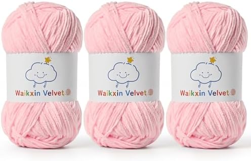 3 Pack Fluffy Chenille Yarn for Crocheting，Baby Yarn for Crocheting Soft，150g/5.28oz Velvet Amigurumi Yarn ，Fingering Weight Yarns for Crocheting Baby Blankets、DIY Craft.(3 Light Pink)