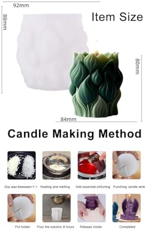 Konrisa Cylinder Candle Molds, 3D Flower Resin Molds for Candle Making, Large Tulip Candle Molds, Handmade Aromatherapy Candles Making Molds Craft Supplies