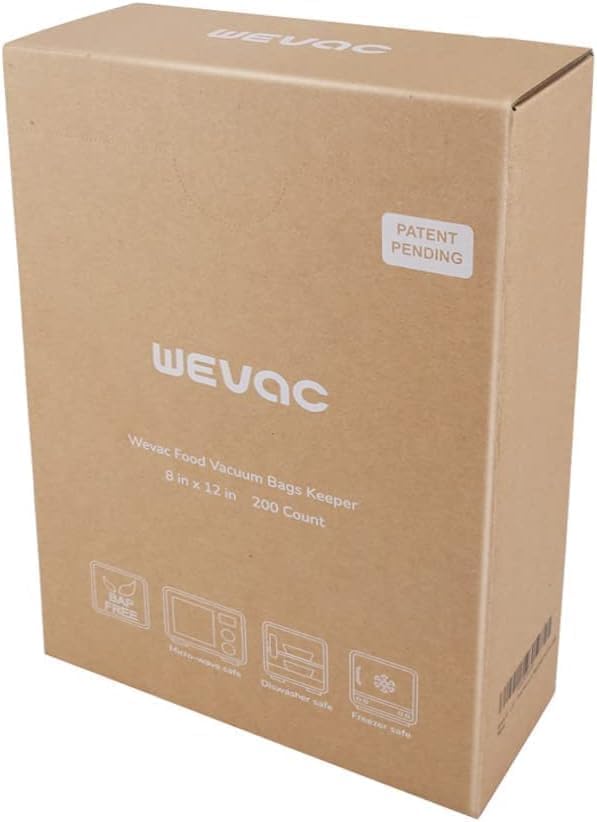Wevac 8"x12" Vacuum Sealer Bags for Food, 200 Precut Quart Bags, Keeper Box