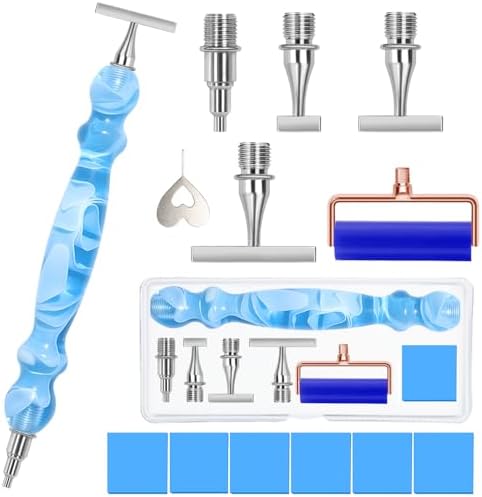 Praise V Do Thin Version Stainless Steel Diamond Painting Art Drilling Pen Kit with Screw Silver Metal Tips Nib Placer Roller Tool Accessories, Ergonomic Diamond Art Pen for 5D Diamond Paint Bead Dot