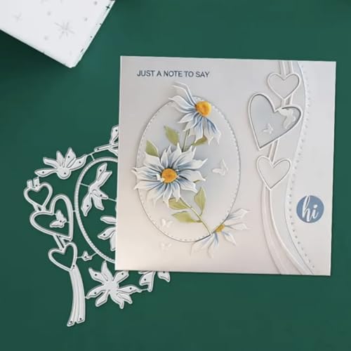 Scrapbooking Die-Cuts for Card Making, Christmas Metal Cutting Dies, Paper Craft Punch Template, Background Embossing Stencils, DIY Album Décor (Heart Bouquet Round Frame-14x9.8cm)