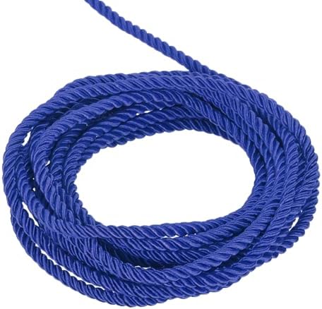 MECCANIXITY Twisted Cord Trim, 5 Yard 5mm 3-Ply Twine Braided Rope Shiny Thread String for Craft Gift Bag Curtain Christmas Decor, Dark Blue - 5m