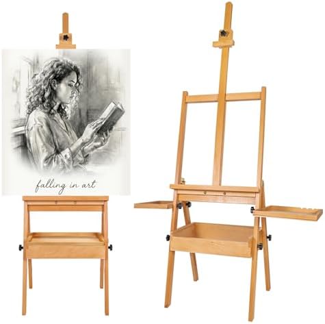 Falling in Art Large Wooden Painting Easel with Storage Drawer and Palettes