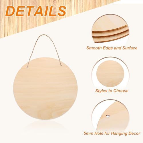 MECCANIXITY Unfinished Hanging Wood Sign Blank with Ropes 9"x9" Unfinished Wood Crafts Boards Wooden Plaques for Crafts DIY Painting Burning Carving Door Wall Decoration, Style 10, Pack of 12
