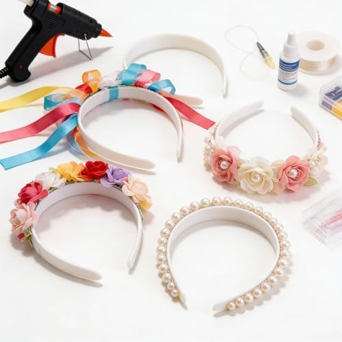 50 PCS 1 Inch Wide White No Teeth Plastic Headbands, Blank Plain DIY Hair Bands for Girls Women Craft Projects