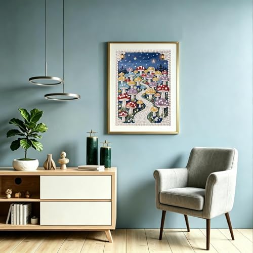 DIYBEADDOT Colored Mushrooms Diamond Pearl Painting Kits for Adults,5D Special Shape Diamond Art Pearl Painting Kits for Beginner,DIY Gem Dot Picture Craft for Home Wall Decor 12x16 inch