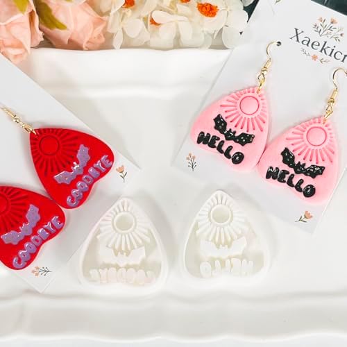 Xaekicr Halloween Clay Earring Cutters - Planchette Style Polymer Clay Cutters with Text & Bat Design, Clay Tools for DIY Jewelry Making