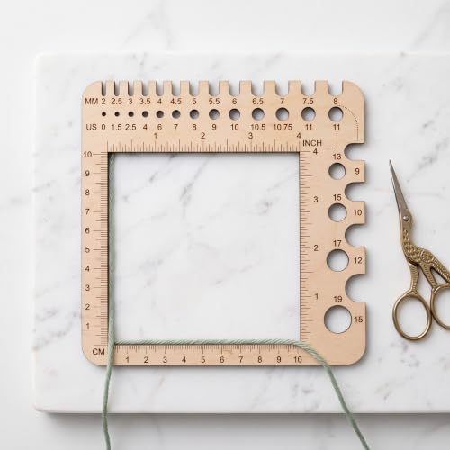 1 Pcs Wooden Knitting Gauge Ruler, 15CM/5.9 Inch Multi-functional Needle Sizer, Stitch Counter Spinner & Yarn Measuring Tool, Precise Size Marker Square Craft Accessory for Knitting Crochet DIY Crafts