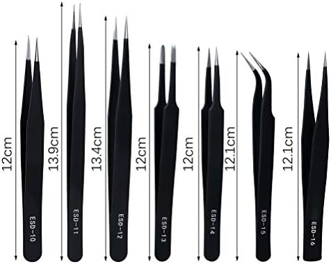 ZHIYE Precision ESD Anti-Static Tweezers, 7 pcs Stainless Steel Tweezers Set for Electronics, Jewelry-making, Laboratory Work, Repairing, Hobbies