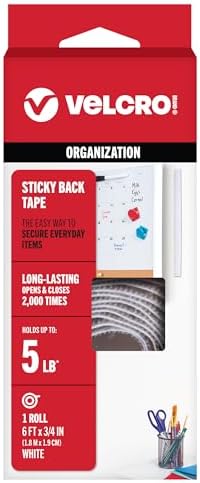 VELCRO Brand 6 Ft x 3/4 in | Sticky Back Tape Roll with Adhesive | Cut Strips to Length | Hook and Loop Fasteners | Perfect for Home, Office or Classroom, White, 90976W