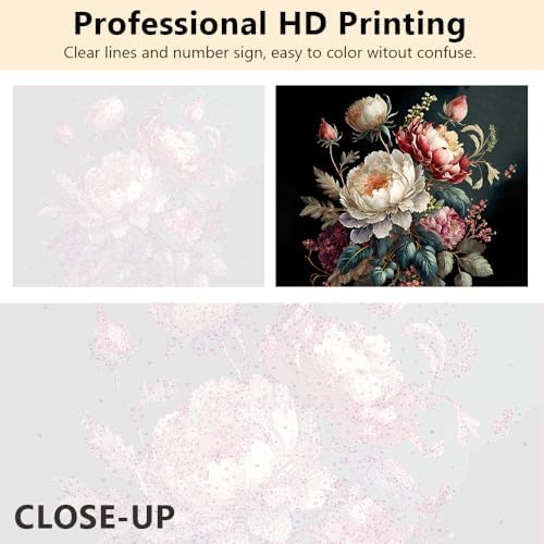 TUMOVO Paint by Numbers Floral, Vintage Bouquet of Beautiful Flowers Paint by Number for Adults, Adult Paint by Number Kits on Canvas, Paint by Numbers Art Crafts 16"x20"(Framed)