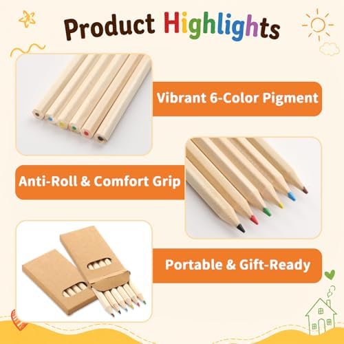 gisgfim 24 Packs Mini Colored Pencils Bulk for Kids 3.5'' Short Colored Pencil in Box Pre-sharpened Drawing Pencil 6 Color Mini Pencils for Student Teacher Classroom Easter Gift Painting Party Favor