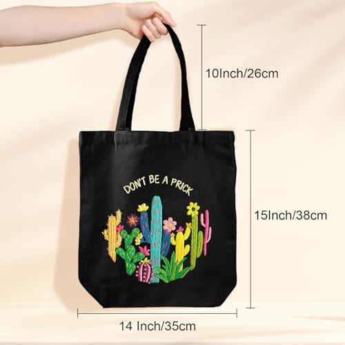 Louise Maelys 2 in 1 Embroidery Kit Canvas Tote Bag with Cactus Design