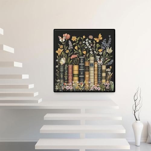 RYMILIE Diamond Art Kits for Adults Vintage Flowers and Books 14x14inch | 5D Stress Relief Diamond Painting Kit for Beginners, DIY Full Round Drill Gem Art Crafts for Home Wall Decor Gift