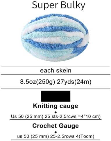 Chunky Yarn for Hand Knitting, No7 Thick Yarn, 250Grams 32Yards, Pack of 4, Perfect for Knitters and Crafters (Fresh Blue)