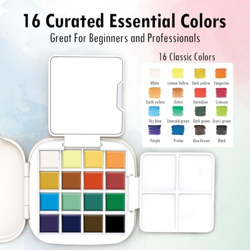 Mini Watercolor Paint Set, Compact Travel Art Kit with 16 Colors