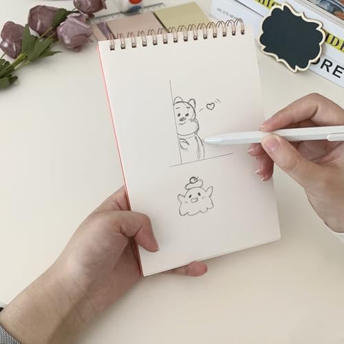 DSTELIN Upright Sketch Coil Notebooks, 2-Pack (Pink & Green), 7.5 x 5.1 Inches, Hardcover with 1150GSM Cardstock, 100 Pages / 50 Sheets, 100GSM Paper