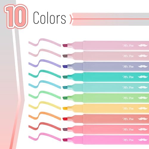 Mr. Pen- Aesthetic Highlighters No Bleed, 10 Pack, Assorted Colors | Chisel Tip, Cute Highlighters Assorted Colors for Journaling, Highlighting, Underlining, Fast Dry, Back to School Supplies