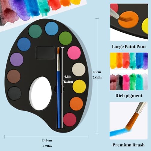 OSIMIG 24 Pack Watercolor Paint Set Bulk, with 12 Vibrant Colors and 24 Brushes, Washable Water Color Paint Sets for Kids and Adults, Valentines Day Gifts for Kid, Valentines Party Favors, School Classroom Supplies