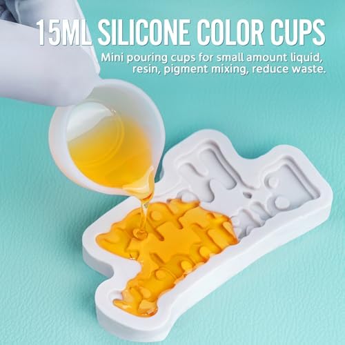 Silicone Resin Mixing Measuring Cups for Resin Supplies, Easy-to-Read Marks, 600ml/20oz Bowl, 250&100ml Thickened Reusable Silicone Cups for Epoxy Mixing, with Stir Sticks, Jewelry Making