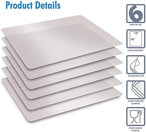 Better Kitchen Products Extra Thick Flexible Frosted Clear Plastic Cutting Mats, 12" x 18", Set of 6