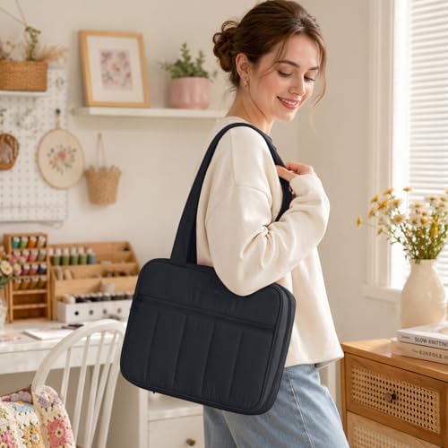 AMOIGEE Sewing Bag Organizer with 17 Clear Pockets and Tool Holders