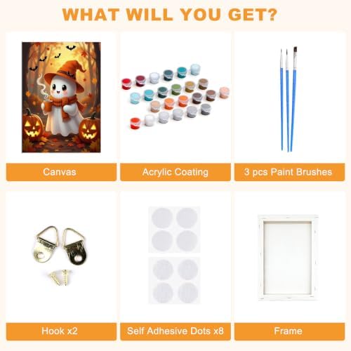 SENQAO Halloween Ghost Paint by Number Kits for Adults, DIY Paint by Numbers Kits for Adults Beginners Without Frame, Acrylic Paint Canvas Painting Kits Art for Home Decor 8X12 inch