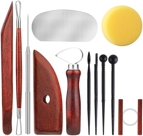 12PCS Pottery Tools Kit, Polymer Clay Tools Set for Sculpting, Air Dry Clay Tools, Ceramic Tools for Carving, Modeling, Molding, Shaping, Dotting, Trimming, Arts Crafts Supplies, Adults, Beginners