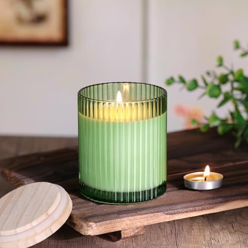 Green Candle Jars with Lids, 8-Pack 12oz Ribbed Glass Candle Containers