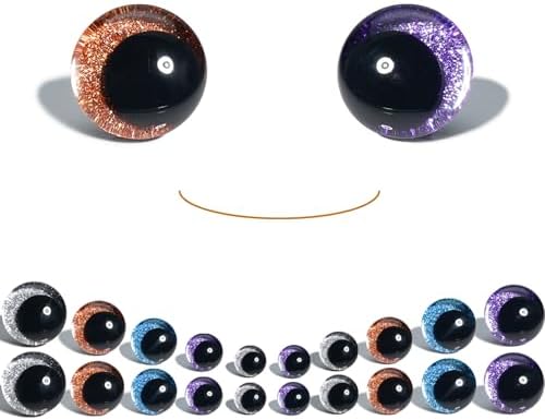 SEVENSUN 16-30mm Sparkling Off-Centered Glitter Safety Eyes, 3D Moon Glitter Eyes with Washers, Doll Making Stuffed Craft Crochet Safety Eyes for Crocheting Amigurumi