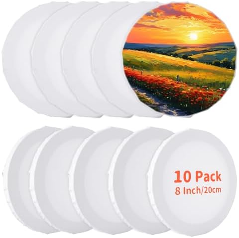 JMIATRY 10PCS Round Canvases for Painting 8 Inch, Circle Canvas Boards