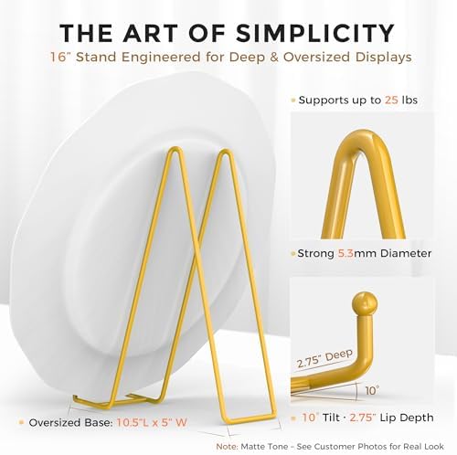 TR-LIFE 16 Inch Gold Metal Plate Stand (2 Pack) - Heavy Duty Display Stand for Extra-Large Plates, Frames, Platters and Art