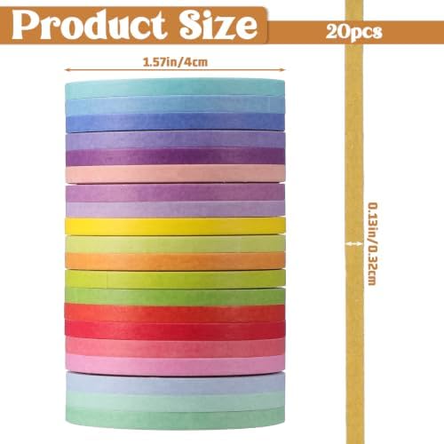 YUXIANLB 20 Rolls Rainbow Wash Slim Tape, Decorative Colorful Pastel Skinny Thin Decorative Craft Tapes Set for Kids Journal DIY Planner Scrapbook Planners Craft Art Supplies