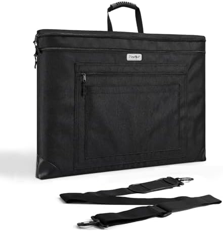 JusArt Art Portfolio Bag, 18x24 Foldable Light Weight Portfolio Folder Case with Adjustable Shoulder Strap, Leather Corners, Waterproof Art Bag for Artists and Adults for Artwork, Poster, Sketching