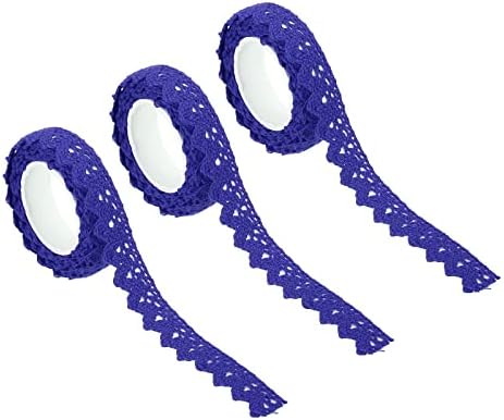 PATIKIL 0.6" Wide 2 Yards Self-Adhesive Lace Tape Lace Ribbon, 3 Pack Cotton Washi Trim Stickers Masking for Craft Scrapbooking DIY Card Making, Sapphire