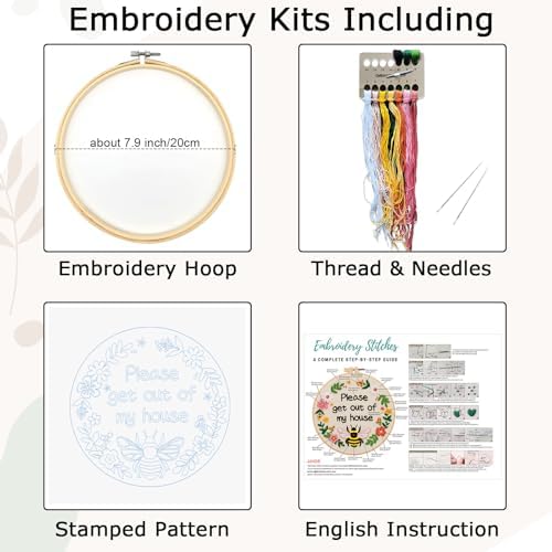 Nuberlic Please Get Out of My House Embroidery Kit, Stitch Craft Set
