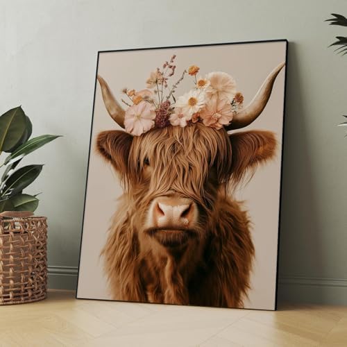 Amaieuin Highlan Cow Paint by Number Kit for Adults,Canvas Paint by Numbers for Adults,Cow Paint by Number Adult for Gifts and Home Wall 20x16in
