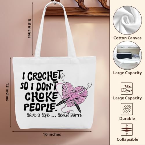 Crochet Knitting Humor Yarn Gifts Canvas Tote Bag, Reusable Grocery Shopping Bags for Crocheters Christmas