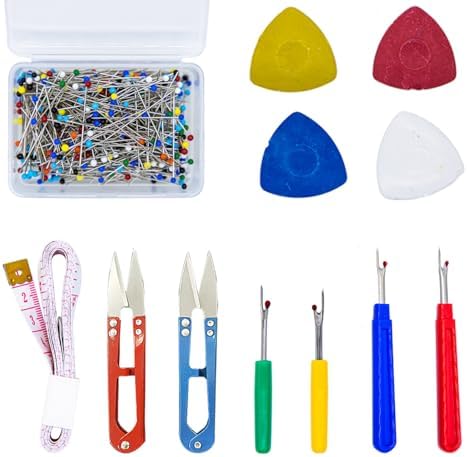 WEAXIO 527pcs Sewing Tools Kit - 4 Seam Rippers, 500 Quilting Pins & 2 Snip Scissors, 20 Tailor Chalks, 1 Soft Ruler, Professional Thread Remover Tools