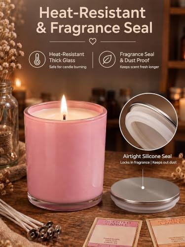 LumaCraft 8oz Candle Jars with Lids, 12 Pack Colored Glass Containers for Candle Making, DIY Kit with 20 Wicks, Stickers & Labels, Refillable Aromatherapy Jars for Home Decor & Gifts